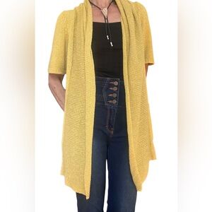 Sparrow by Anthropologie Mustard Yellow Short Sleeve Open Cardigan Sweater